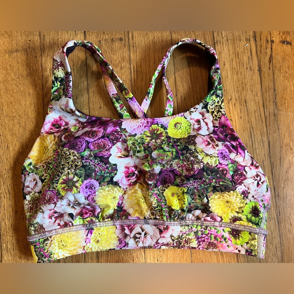 Lululemon athletic bra. Padded like new. Floral pattern with no picks.